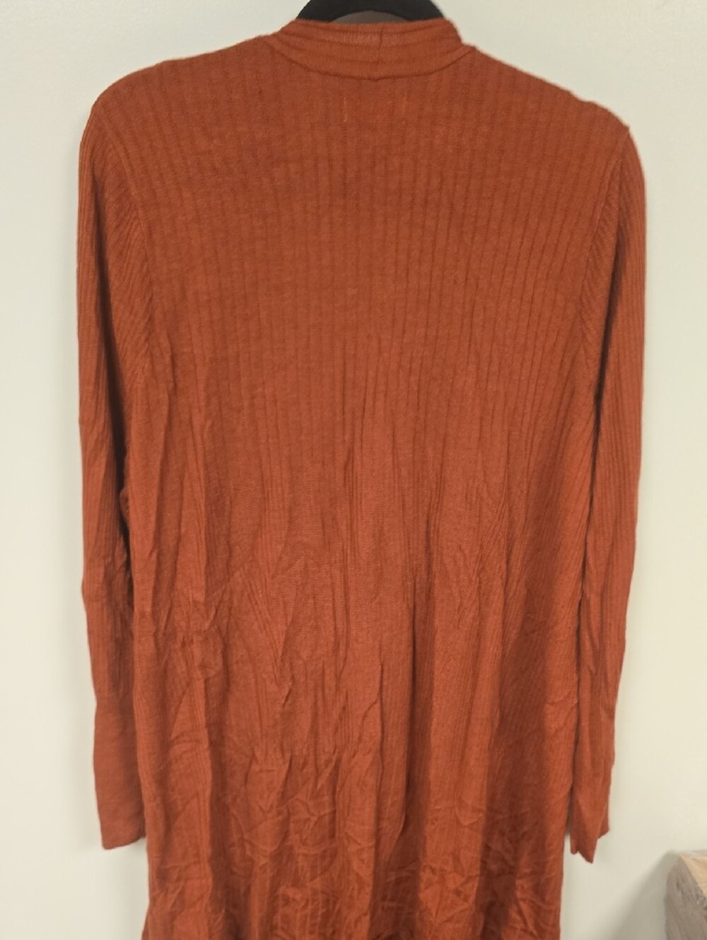 EVRI Women’s Rust Open-Front Long Ribbed Cardigan - Picture 6 of 6